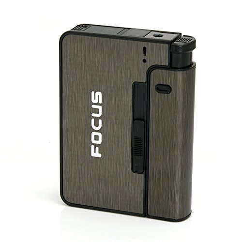 Automatic Ejection Cigarette Dispencer Case Box with Lighter Case Holder, FOCUS - Black