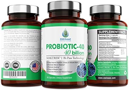 PROBIOTICS 40 Billion CFU Supplement with Prebiotics - Helps Improve Digestive, Urinary & Immune Health. Prevents Allergies & Colds. All Natural Safe & Effective for Men & Women.