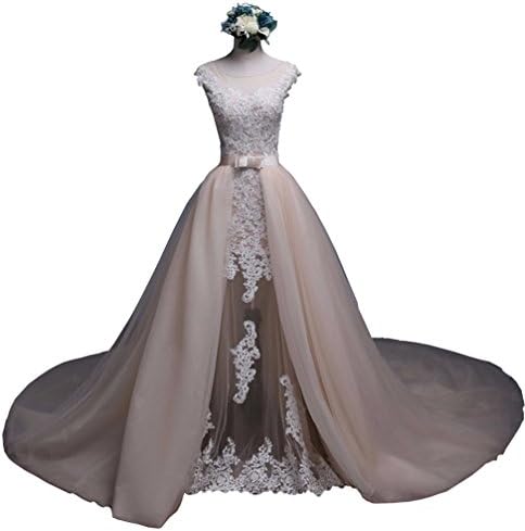 Honeydress Women's Mermaid Beaded Lace Appliques Detachable Train Wedding Dress