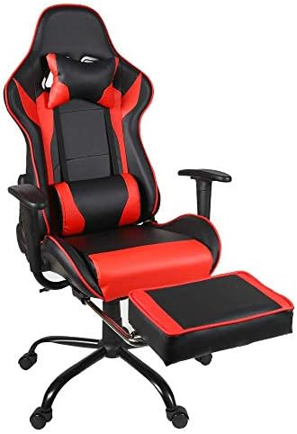 Meja Gaming Racing Chair, Ergonomic Gaming Chair High back Swivel Computer Office Chair with Footrest Adjusting Headrest and Lumbar Support - Red