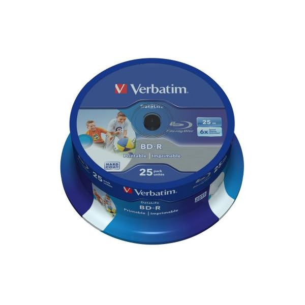 Verbatim BD-R SL Datalife Blu-ray Rohlinge 25 GB, Blu-ray-Disc mit 6-facher Schreibgeschwindigkeit, 25er-Pack Spindel, großflächig bedruckbar, Blu-ray-Disks für Video- und Audiodateien