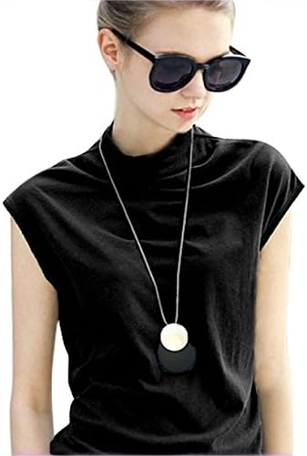 FungoodFT Women's Sleeveless Turtleneck Vest Plain T Shirt Tanks Tunic Top(M,Black)