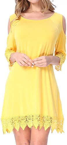 Levaca Womens 3/4 Sleeve Off Shoulder Lace Patchwork Loose Casual Dress Extender