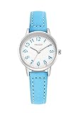 Kids Time Teacher Wrist Watch Student Analog PU Band Watches Light Blue