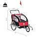 Aosom Elite Three-Wheel Bike Trailer for Kids Bicycle Cart for Two Children with 2 Security Harnesses & Storage, Red