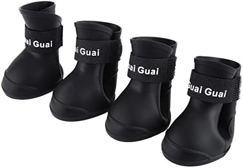 Pinze Dog Cat Boots Durable Dog Cat Waterproof Rain Shoe 2 Pair Black