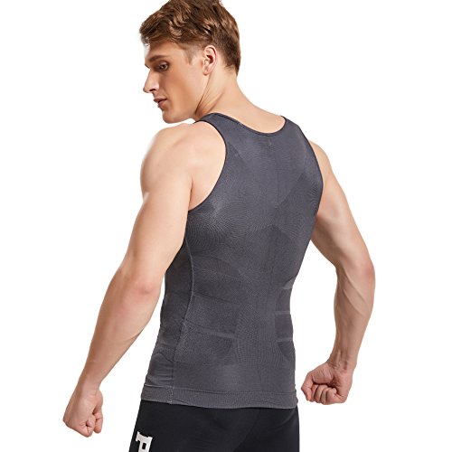 HANERDUN Mens Body Shaper Slimming Shirt Compression Vest Elastic Slim Shapewear,Gray,XX-Large