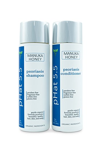 Psoriasis Shampoo and Conditioner Set by pHat 5.5 (8 oz) Organic Natural Ingredients are Safe for Sensitive Skin and Hair. With Manuka Honey and Aloe Vera