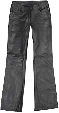 Redline Women's Jean Style Leather Motorcycle Riding Pants, Black L-3507 (M)