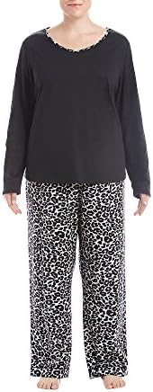 Intimate Essentials Plus Size Flanel Notch Collar Pajama Set Black Animal 2X