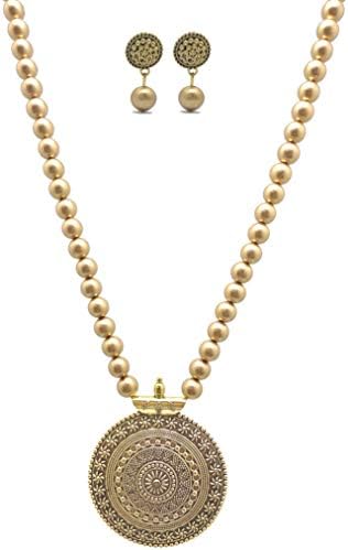MDS FASHIONS Plastic Copper Color Beads with Antique Dollar and Earring Set for Beautiful Woman (MDS-1053)