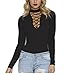 OLUOLIN Womens V Neck Long Sleeve Bodysuit Party Bodycon Jumpsuit Tops Black M
