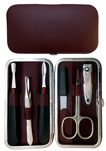 Tenartis 321 6-Piece Burgundy Nappa Genuine Leather Manicure Set - Made in Italy