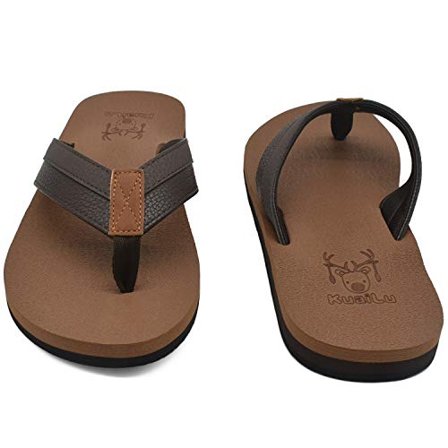 KUAILU Men's Yoga Mat Leather Flip Flops Thong Sandals with Arch Support Pricepulse