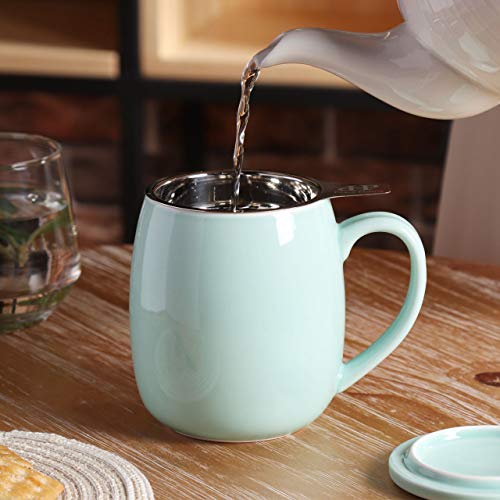 Peacehome Tea Cup Infuser Lid 17.5 OZ Large Ceramic Tea Mug with
