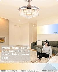 BAYSQUIRREL Retractable Crystal Ceiling Fan with
