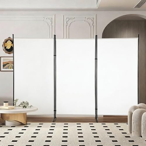 Dsocool 3-Panel Room Divider Privacy Screen, (260cm W x 180cm H) Portable Folding Partition with Metal Frame, Partition Room Dividers Freestanding Wall Divider Screen for Dorm Studio Office (White)