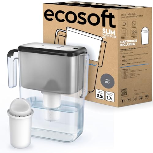 Slim Jarra Filtrante de Agua – Color Grey, Capacidad 3,5 L, Reduce Cloro y Cal, Diseño Compacto para Nevera, Incluye Filtro