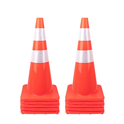Photo 1 of 10 Pack 28" Traffic Cones Plastic Road Cone PVC Safety Road Parking Cones Weighted Hazard Cones Construction Cones for Traffic Fluorescent Orange w/4" w/6" Reflective Strips Collar