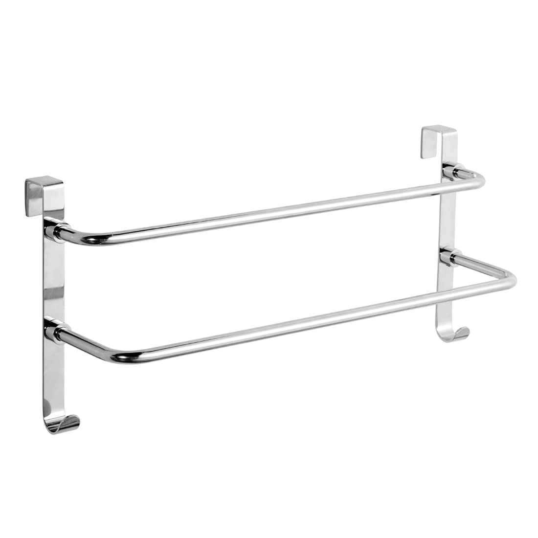 EMKE Double Towel Rail, Bathroom Over the Door Hanging Towel Rack with Hooks, Stainless Steel Sink Towel Holder with Large Space for Kitchen Toilet Hotel Shower Room, Chrome