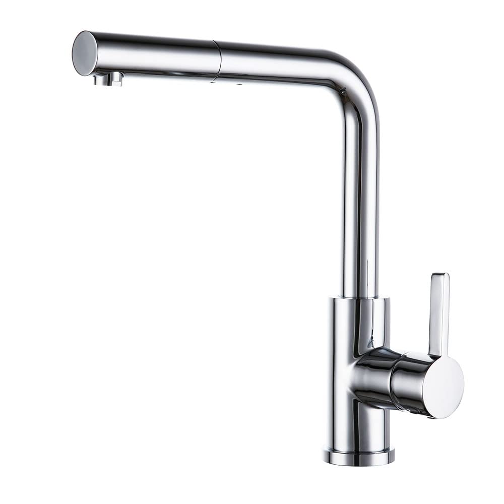 ZIE Pull Out Flexible Kitchen Sink Mixer Tap with Cold Opening All Brass Chrome Plated Glossy
