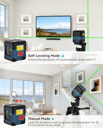 Laser Spirit Level with 1.2 m Iron Tripod, RockSeed Cross Line Laser with Self-Levelling, Vertical and Horizontal Line, 360 Degree Rotation, Carry Bag, Battery Included