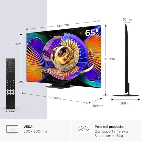 65C7L Televisor 65 Pulgadas SQD-Mini LED 4K Smart TV, 2600 nits HDR Premium, 144Hz Motion Clarity Pro, Game Master Pro, ZeroBorder, Google TV