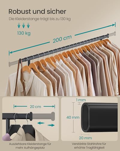 SONGMICS Clothes Rack on Wheels, Heavy Duty Clothes Rack, Extendable Clothes Rail, Maximum Load 150 kg, Easy Assembly, Portable, Black HSR175B01