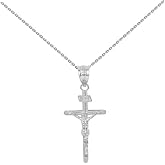 Religious Jewelry .925 Sterling Silver 1.18" INRI Crucifix Cross Pendant Necklace - Choice of Length