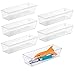 mDesign Plastic Kitchen Cabinet Drawer Organizer Tray - Utensil and Tool Storage Bin - 9 Inch Long Pantry and Kitchen Drawer Organization for Cutlery and Gadgets - Mesa Collection - 6 Pack - Clear
