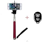 AFUNTA Extendable Camera Self Selfie Portrait Shooting Pole Adjustable Handheld Stick Monopod Pod with 1/4 inch Screw Hole Adjustable Smartphone Adapter Monopod Mount Phone Holder for iPhone 4 / 4S / 5 / 5s / 5c, HTC One LG Sony, Samsung Galaxy S5 S4 S3, Nexus Mobile Cell Phone - RosePink + Bluetooth Remote Camera Wireless Shutter - Black