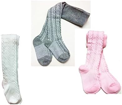 Baby Toddler Girls Tights Knit Cotton Pantyhose Warm Leggings Pants Stockings 3 Pairs (White/ Pink/ Gray, 12-24 Months)
