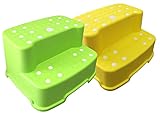 Tenby Living Jumbo Step Stool with Removable Non-Slip Caps and Rubber Grips, Green/Yellow, Extra-Wide/Extra-Tall, 2 Piece