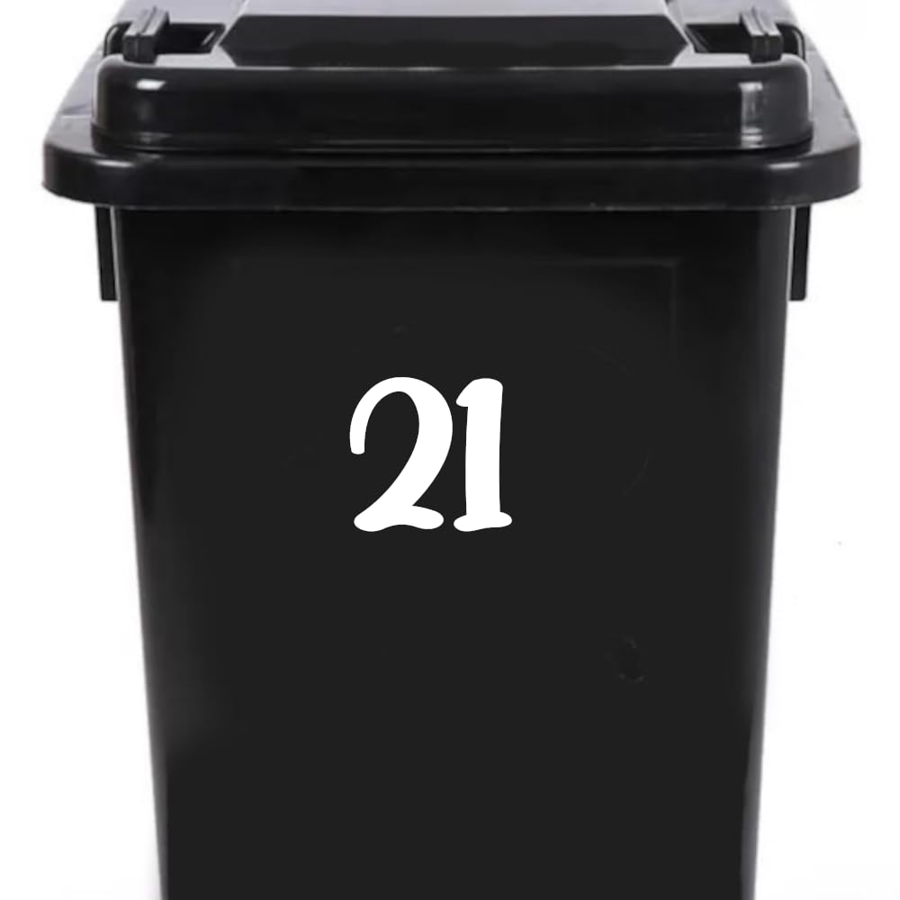 Pack of 4 House Number Wheelie Bin Stickers - Waterproof Decals - Easy-to-Apply - Recycling Boxes - Party Decorations (21)