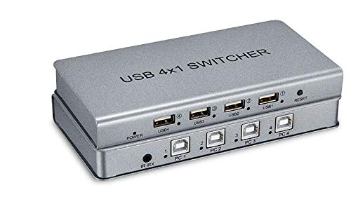 PremiumCord USB 2.0 Peripheral Switch 4:4 with Remote Control or Key Combination USB 2.0 High Speed LED Colour Silver
