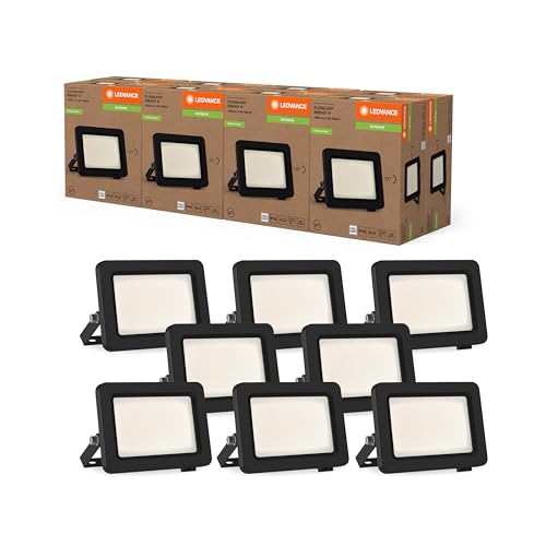 LEDVANCE LED Floodlight, Energy Efficiency Class A, Black Aluminium Housing, 5 W, 870 Lumens, for Outdoor Applications, Compact Design, Lightweight, Easy Installation, Pack of 8
