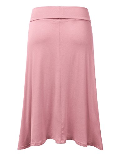 DRESSIS Women's Basic Elastic Waist Band Flared Midi Skirt DUSTYPINK M