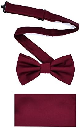 Children's Boys Solid Paisley Design Formal Pre-Tied Clip On BowTie Handkerchief Set For Suit or Tuxedo