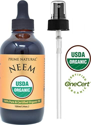 Organic Neem Oil - 4oz USDA Certified - Cold Pressed, Virgin, Unrefined - 100% Pure Azadirachta Indica - Best for Skin, Face, Hair & Nails - Natural Moisturizer, Insect Repellent, Garden & Pet Care