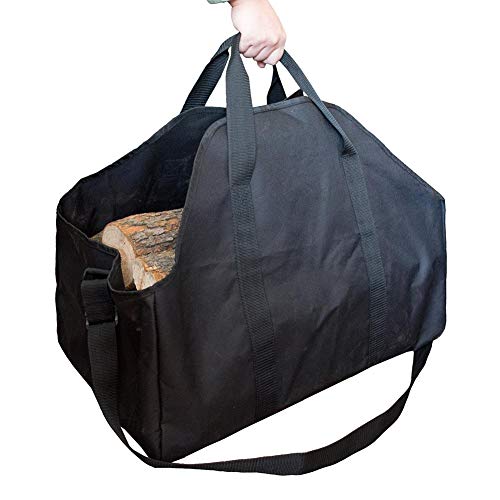 Portable Firewood Storage Bag,Outdoor Indoor OxfordÂ Cloth Log Carrier Bag Large Logging Tote Bags with Handles,Black