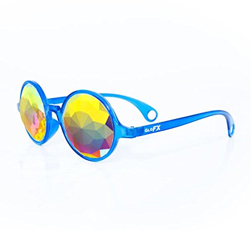 GloFX Transparent Blue Kaleidoscope Glasses – Rainbow Fractal – Flat Back