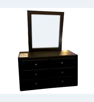Artikle Leather Black 6 Drawer Leather Dresser of Chest wth Mirror