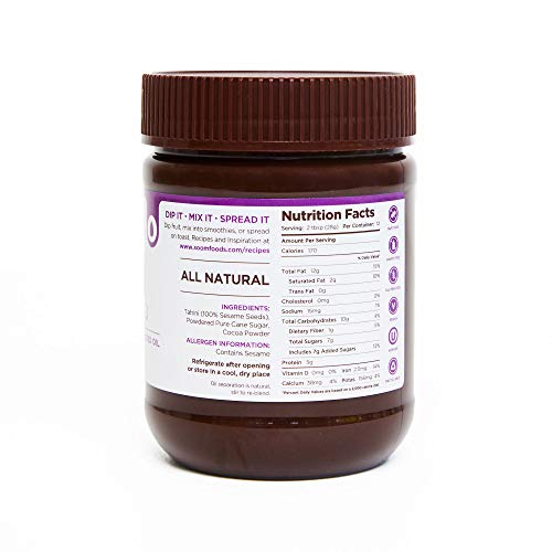 Soom Foods Pure Ground Sesame Tahini Paste Two Flavor Sampler: (1) Sesame Tahini 11oz and (1) Chocolate Sesame Tahini 12oz