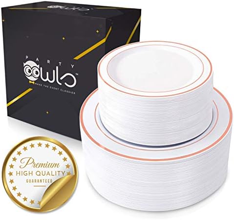 Rose Gold Plates 120pcs Eco-Friendly & Extra Strong. Premium China Lookalike Plastic Plates for Baby Shower, Birthday & Wedding. No Cleanup with Disposable Plates. Re-Usable Rose Gold Party Plate