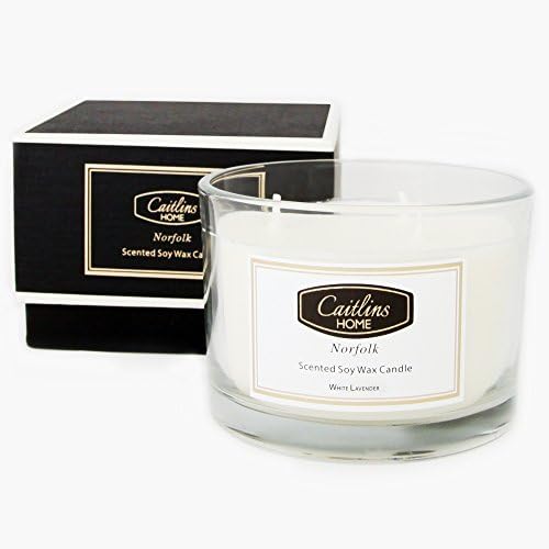 BEST Candles Scented White Lavender Soy Wax Aromatherapy Candle Gift Boxed 3 Wick Candle 13oz by Caitlins Home