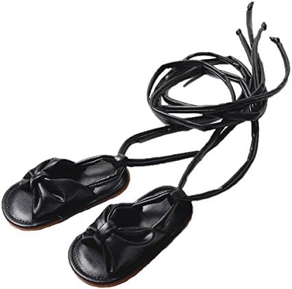UniBetter Baby Girls Sandals Bandage Roma Gladiator Bowknot PU Leather Summer Sandals for Infant Toddlers Baby Girls Shoes (12cm, Black)
