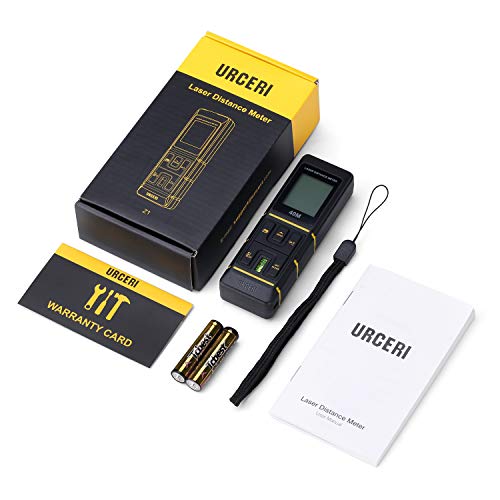 URCERI Laser Measure 131Ft Laser Measuring Device with Laser Tape Measure Bubble Levels,Backlit LCD, Pythagorean Mode, Measure Distance, Area and Volume - ±2mm Accuracy, Battery Included