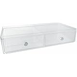 iDesign 36460ES Drawers Wide Storage Box for Makeup, Cosmetics or Office Supplies, Plastic, Clear, H 7.1628 x W 17.6784 x D 32.9438 cm