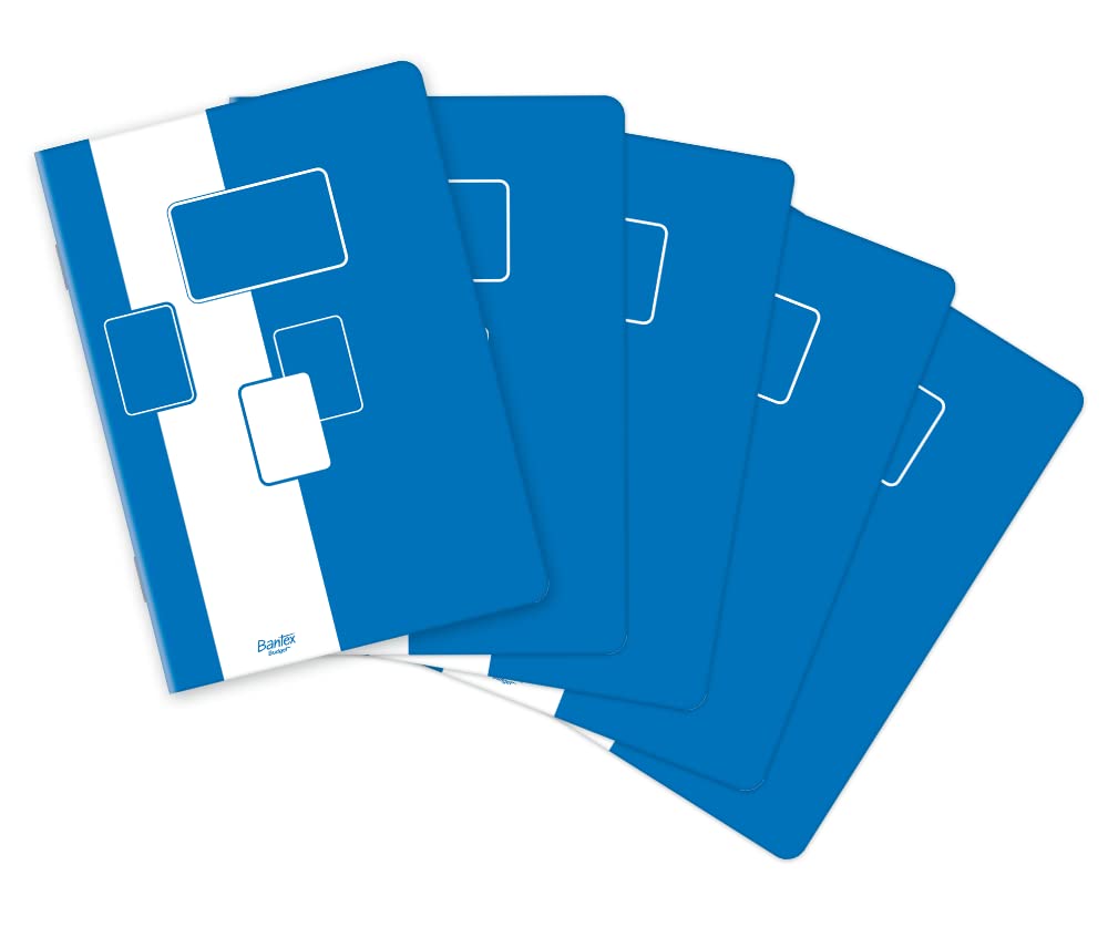 BANTEX 400116555 Exercise Book A4 Squared 60 g/m² 60 Sheets with Margin Pack of 5 Blue