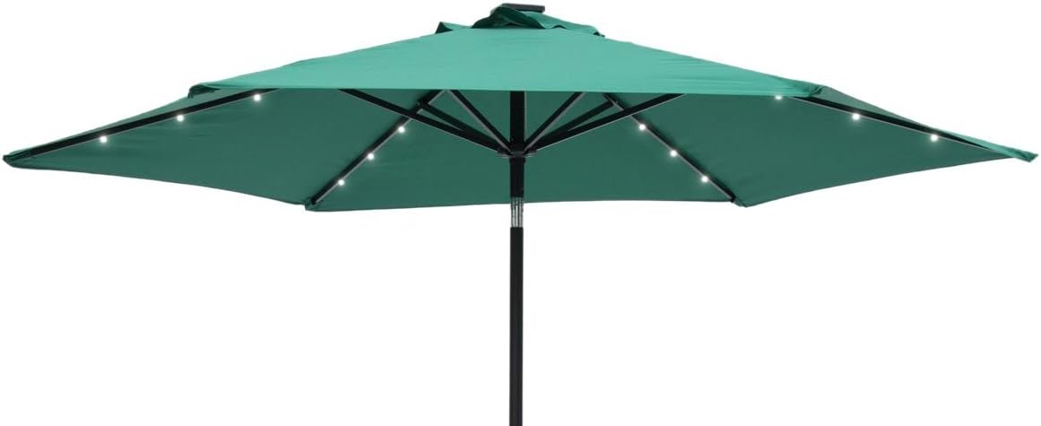Amazon Com Sun Ray 811033 9 Round 6 Rib Solar Patio Umbrella 18 Led Lights Crank And Tilt Steel Frame Hunter Green Garden Outdoor